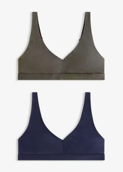 bonprix bonprix Bralette sin aros con algodón orgánico (2 unidades) granito-azul marino New