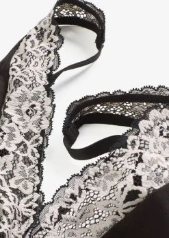 bonprix bonprix Bralette sin aros con algodón orgánico y encaje Negro-blanco lana Online