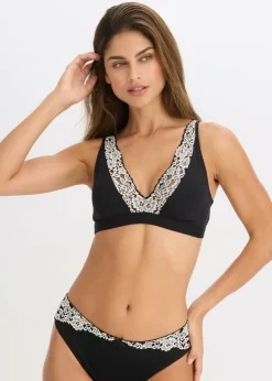 bonprix bonprix Bralette sin aros con algodón orgánico y encaje Negro-blanco lana Online