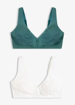 bonprix bonprix Bralette sin aros con algodón (2 unidades) verde pimiento -blanco Best