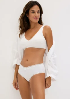 bonprix bonprix Bralette sin aros con algodón (2 unidades) verde pimiento -blanco Best
