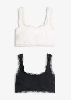 bonprix bonprix Bustier de algodón orgánico y encaje (2 unidades) Negro-blanco lana Hot