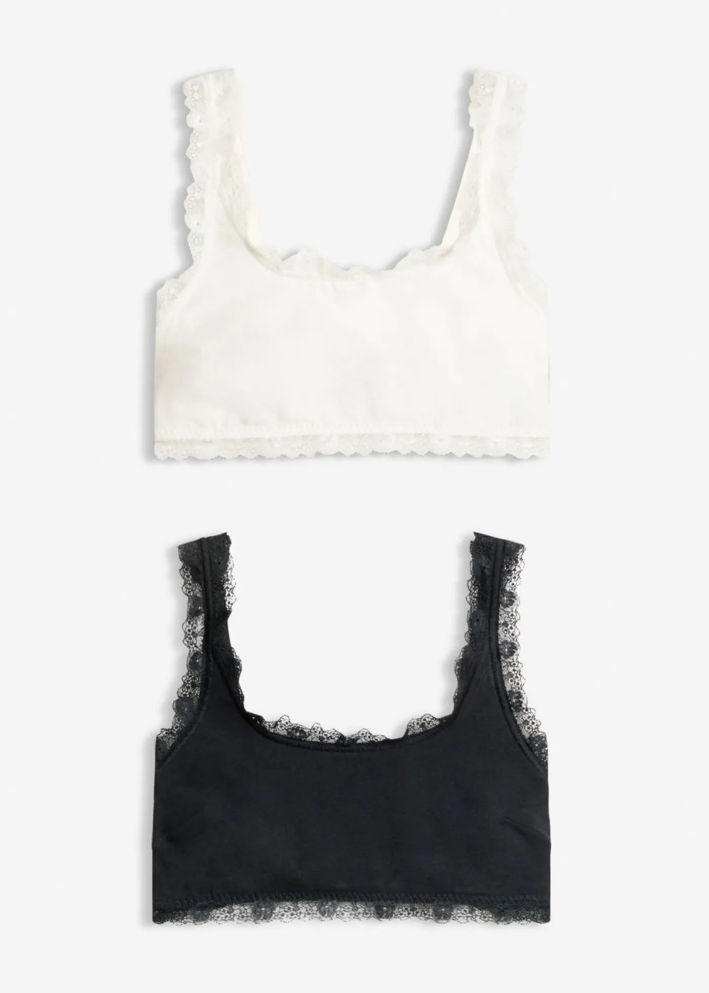 bonprix bonprix Bustier de algodón orgánico y encaje (2 unidades) Negro-blanco lana Hot