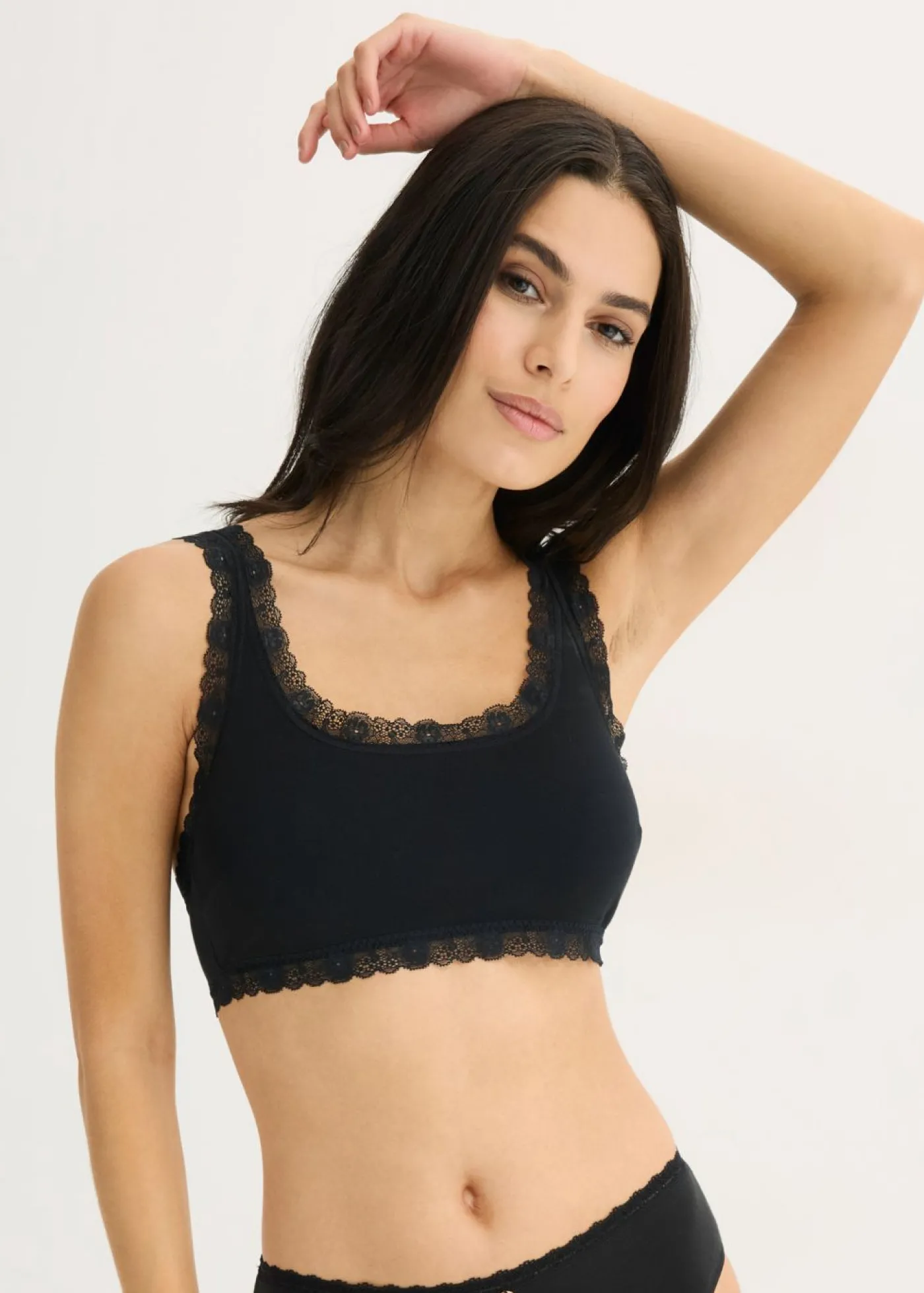 bonprix bonprix Bustier de algodón orgánico y encaje (2 unidades) Negro-blanco lana Hot