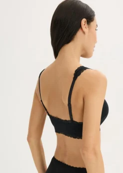 bonprix bonprix Bustier de algodón orgánico y encaje (2 unidades) Negro-blanco lana Hot