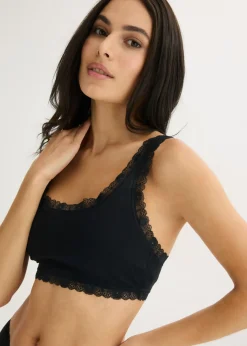 bonprix bonprix Bustier de algodón orgánico y encaje (2 unidades) Negro-blanco lana Hot