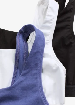 bonprix bonprix Bustier de algodón orgánico (3 unidades) Azul pacífico oscuro + negro + blanco Online