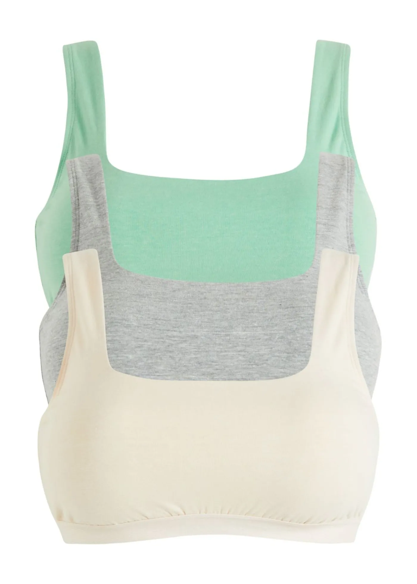 bonprix bonprix Bustier de algodón orgánico (3 unidades) Hierbabuena + gris claro jaspeado + beige arena Discount