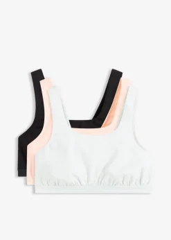 bonprix bonprix Bustier de algodón orgánico (3 unidades) Azul crema + negro + rosa seda Outlet
