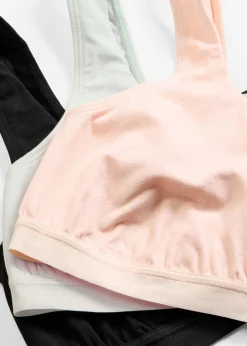 bonprix bonprix Bustier de algodón orgánico (3 unidades) Azul crema + negro + rosa seda Outlet