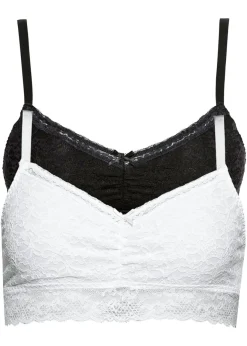 bonprix bonprix Bustier de encaje suave (2 unidades) Negro+blanco Outlet