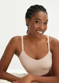 bonprix bonprix Bustier Feel Comfort sin costuras de canalé Beige mate