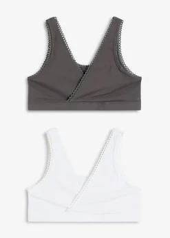 bonprix bonprix Bustier reversible de algodón orgánico suave (2 unidades) blanco - pizarra Outlet