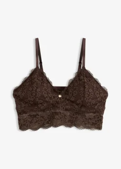 bonprix bonprix Bustier sin aros con encaje de flores Marrón oscuro Discount