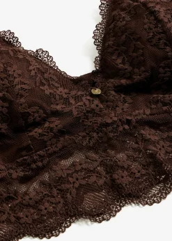 bonprix bonprix Bustier sin aros con encaje de flores Marrón oscuro Discount