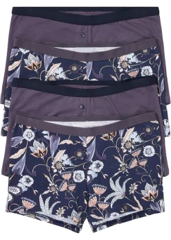 bonprix bonprix Bóxer de algodón orgánico para mujer (4 unidades) Azul marino de flores + arándano Discount