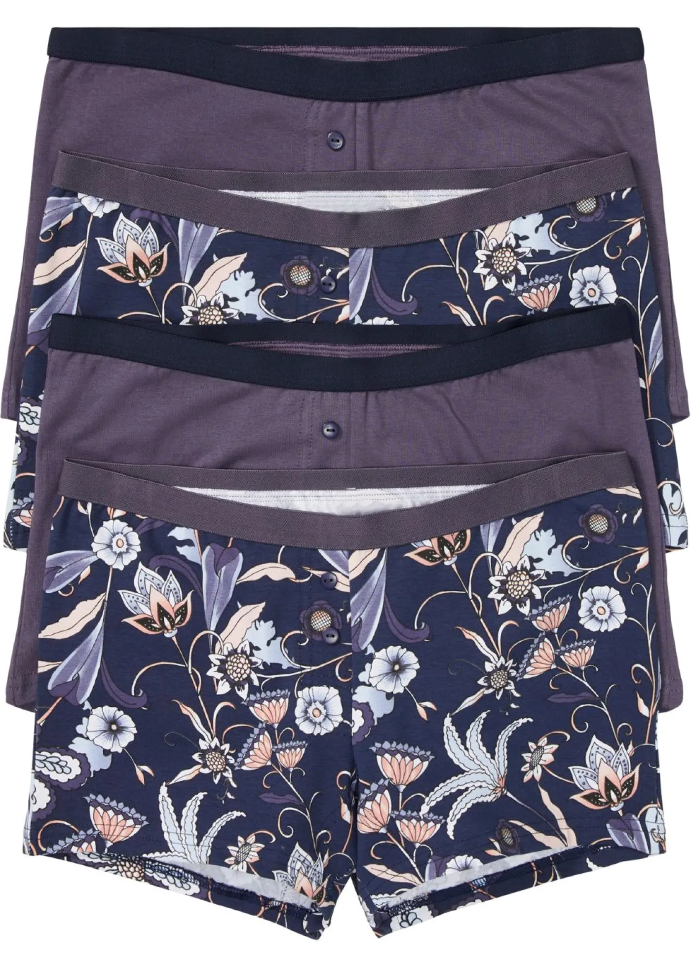 bonprix bonprix Bóxer de algodón orgánico para mujer (4 unidades) Azul marino de flores + arándano Discount