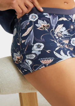 bonprix bonprix Bóxer de algodón orgánico para mujer (4 unidades) Azul marino de flores + arándano Discount