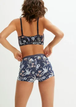 bonprix bonprix Bóxer de algodón orgánico para mujer (4 unidades) Azul marino de flores + arándano Discount