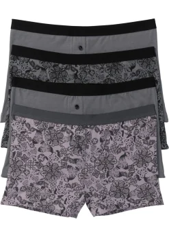bonprix bonprix Bóxer de mujer (4 unidades) Violeta/gris ahumado estampado Outlet