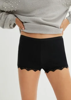 bonprix bonprix Bóxer e algodón ligero con encaje para mujeres (3 unidades) Negro New
