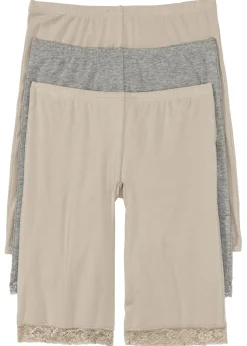 bonprix bonprix Bóxer largo con encaje para mujeres (3 unidades) Beige tiza/gris claro jaspeado Sale