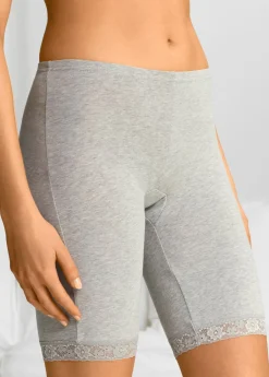 bonprix bonprix Bóxer largo con encaje para mujeres (3 unidades) Beige tiza/gris claro jaspeado Sale