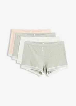 bonprix bonprix Bóxers acanalados con encaje para mujeres (4 unidades) gris claro jaspeado-rosa seda-natural jaspeado