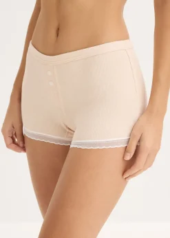 bonprix bonprix Bóxers acanalados con encaje para mujeres (4 unidades) gris claro jaspeado-rosa seda-natural jaspeado