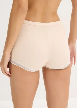 bonprix bonprix Bóxers acanalados con encaje para mujeres (4 unidades) gris claro jaspeado-rosa seda-natural jaspeado