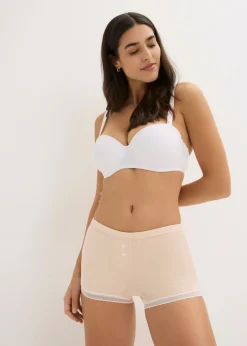 bonprix bonprix Bóxers acanalados con encaje para mujeres (4 unidades) gris claro jaspeado-rosa seda-natural jaspeado