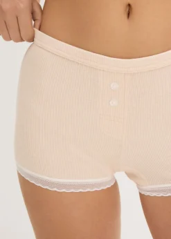bonprix bonprix Bóxers acanalados con encaje para mujeres (4 unidades) gris claro jaspeado-rosa seda-natural jaspeado
