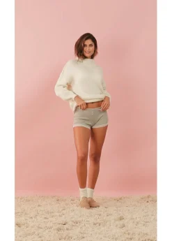 bonprix bonprix Bóxers acanalados con encaje para mujeres (4 unidades) gris claro jaspeado-rosa seda-natural jaspeado