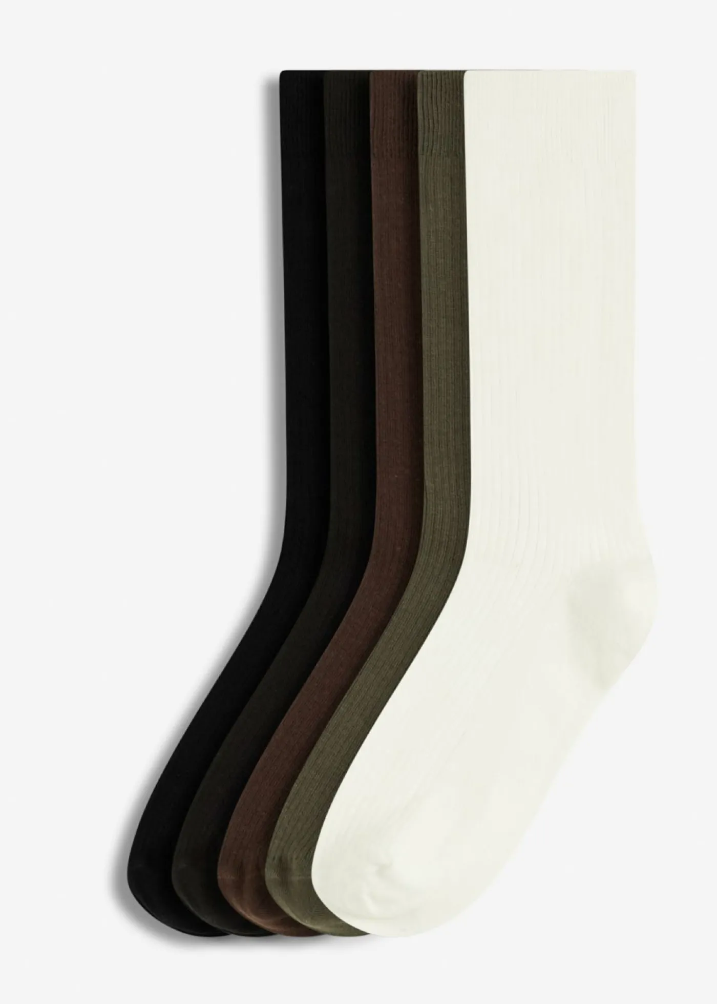 bonprix bonprix Calcetines con estructura acanalada y algodón orgánico (5 pares) Negro + marrón oscuro + blanco perla + oliva Outlet
