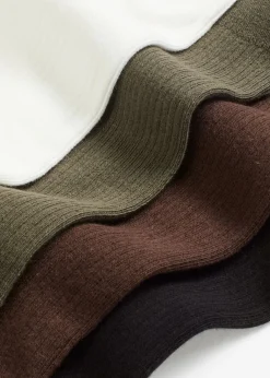 bonprix bonprix Calcetines con estructura acanalada y algodón orgánico (5 pares) Negro + marrón oscuro + blanco perla + oliva Outlet