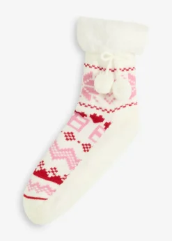 bonprix bonprix Calcetines con forro de peluche y suela cosida rosa-blanco lana-rojo Hot