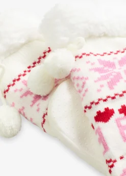 bonprix bonprix Calcetines con forro de peluche y suela cosida rosa-blanco lana-rojo Hot