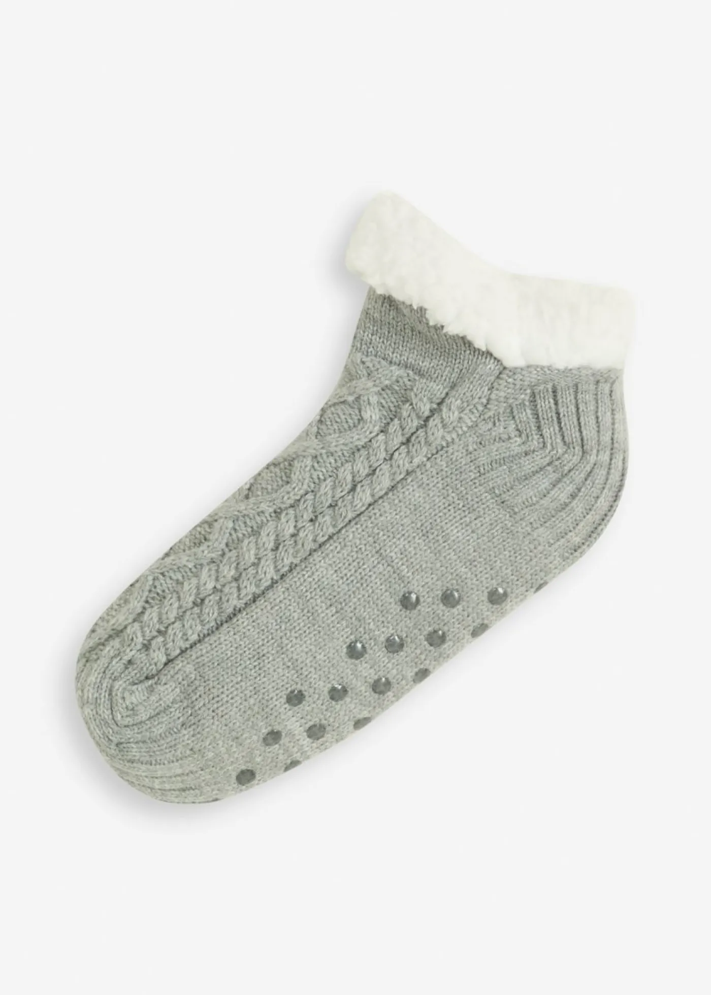 bonprix bonprix Calcetines con patrón trenzado, forro de peluche y suela antideslizante Gris claro jaspeado Online