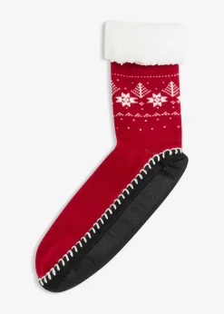 bonprix bonprix Calcetines con suela cosida y forro de peluche Rojo oscuro estampado Clearance