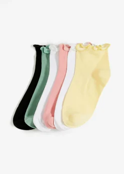 bonprix bonprix Calcetines cortos con algodón orgánico y borde ondulado (6 pares) blanco-negro-amarillo claro-verde pastel-rosa pálido Sale