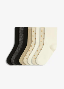 bonprix bonprix Calcetines cortos con lúrex y algodón orgánico (8 pares) Negro-blanco lana-beige Online