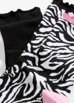 bonprix bonprix Calcetines de algodón orgánico (3 pares) Negro + rosa orquídea con estampado de cebra + negro con estampado de cebra Clearance
