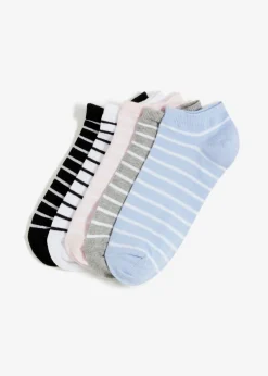 bonprix bonprix Calcetines deportivos con algodón orgánico (5 pares) negro-rosa pálido-blanco-azul pálido-gris jaspeado Clearance
