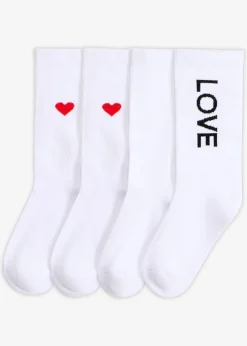 bonprix bonprix Calcetines deportivos con algodón orgánico (4 pares) blanco-fresa-negro Hot