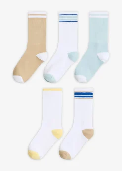 bonprix bonprix Calcetines deportivos de algodón orgánico (5 pares) Blanco + azul pálido + arena claro New