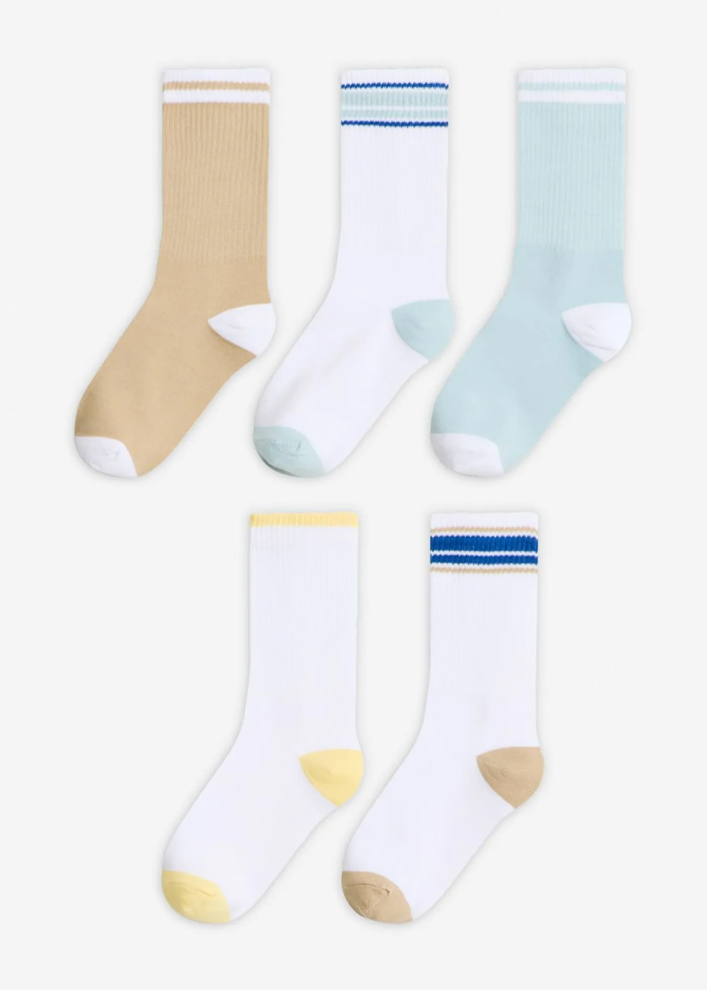bonprix bonprix Calcetines deportivos de algodón orgánico (5 pares) Blanco + azul pálido + arena claro New