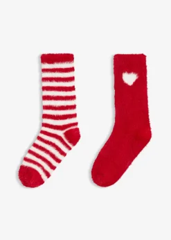 bonprix bonprix Calcetines suaves (2 pares) Rojo oscuro-blanco Sale