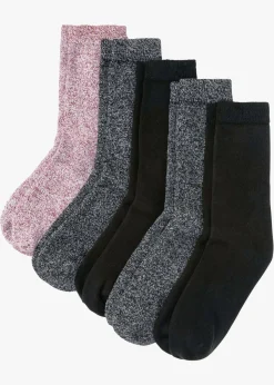 bonprix bonprix Calcetines térmicos de rizo (5 unidades) con algodón orgánico Negro/rojo oscuro jaspeado Clearance