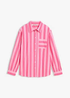 bonprix bonprix Camisa de algodón orgánico puro Pink lady-rosa rayas verticales Sale
