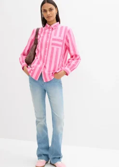 bonprix bonprix Camisa de algodón orgánico puro Pink lady-rosa rayas verticales Sale